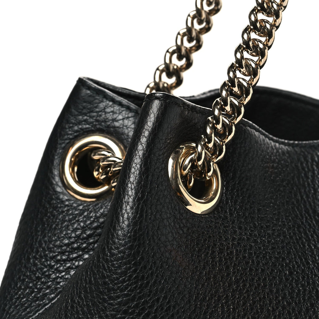 Pebbled Calfskin Medium Soho Chain Shoulder Bag Black wholesalehk.shop