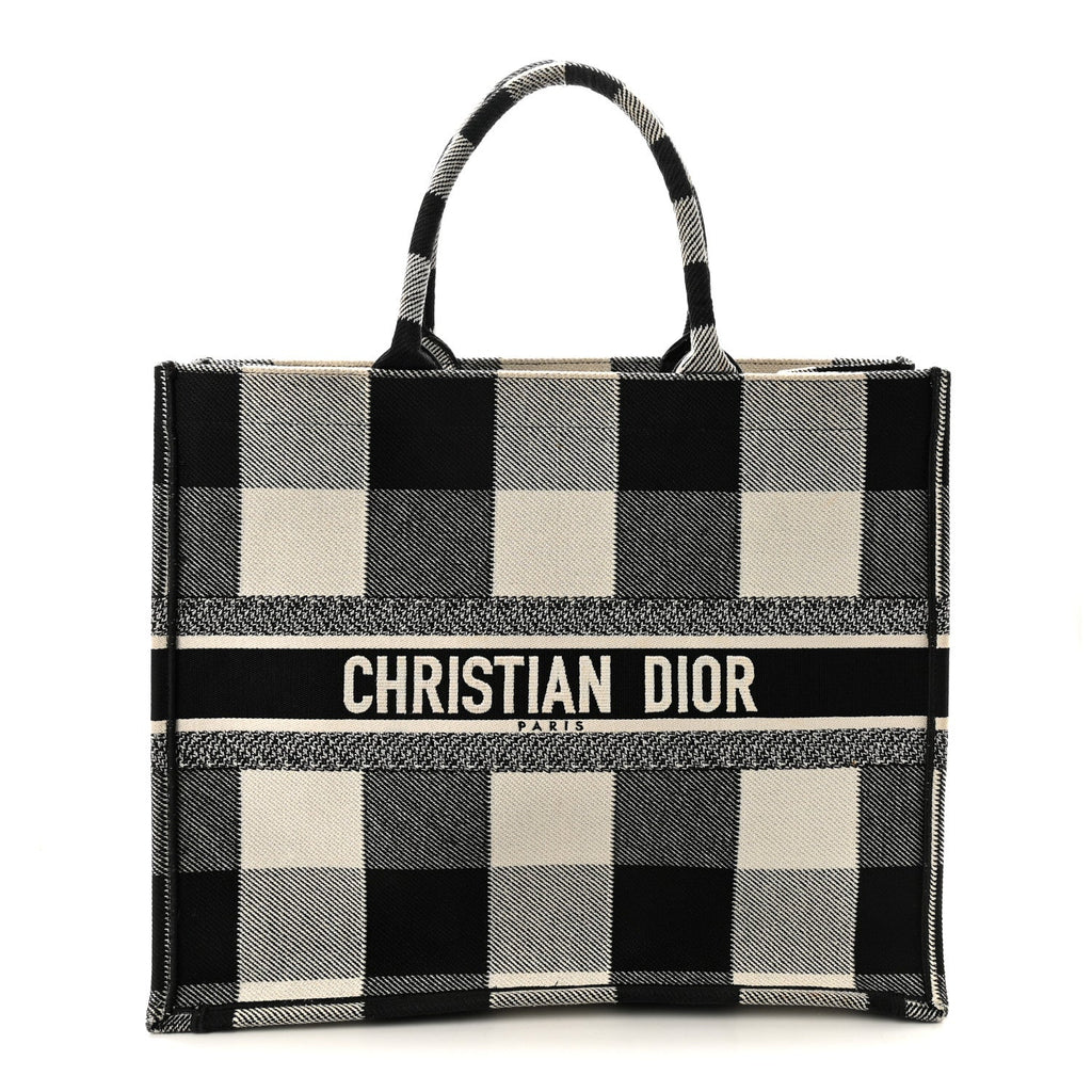 Canvas Embroidered Large Checkered Book Tote Black White £¨ Direct shipment via from wholesalehk.shop