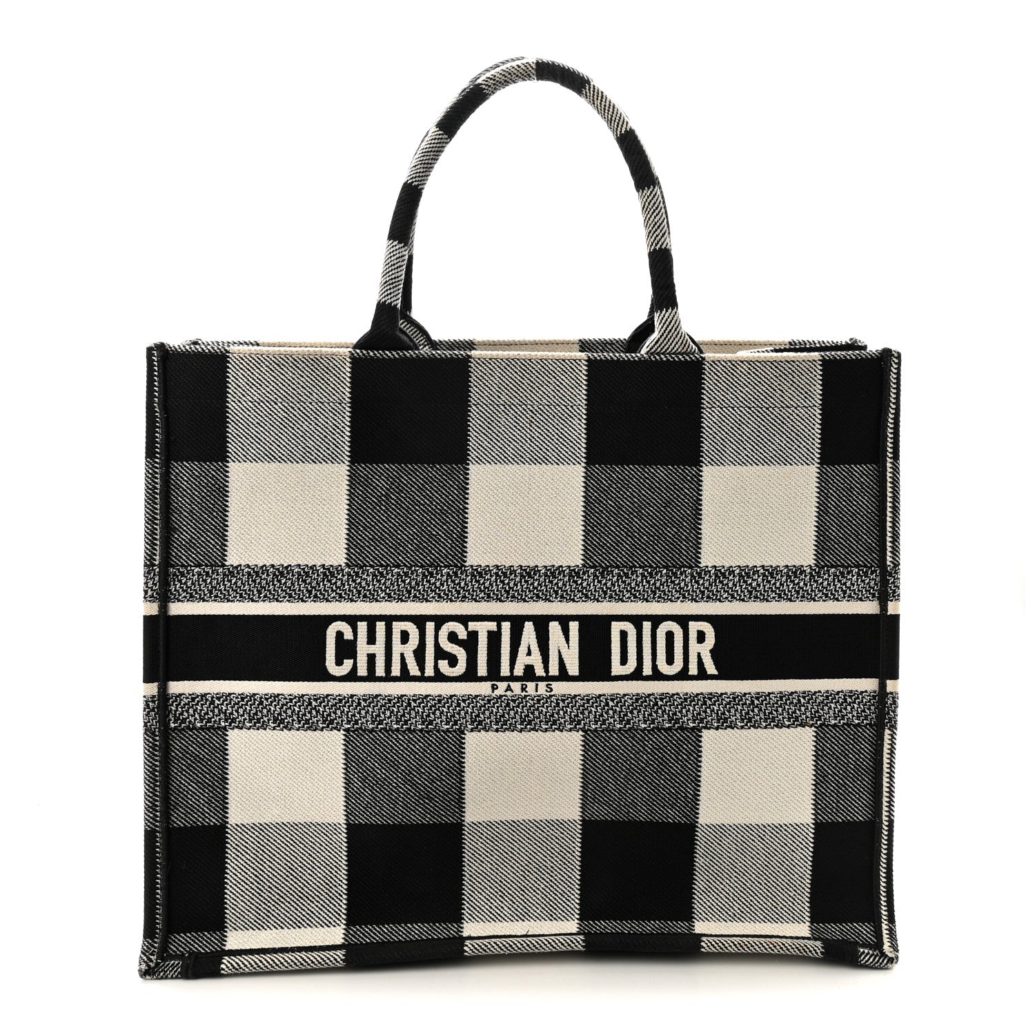 Canvas Embroidered Large Checkered Book Tote Black White £¨ Direct shipment via from wholesalehk.shop