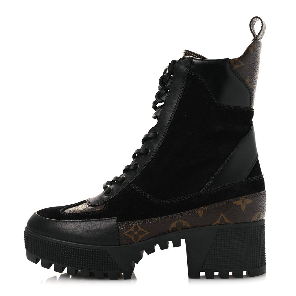 Suede Calfskin Monogram Laureate Platform Desert Boots 36 Black £¨ Direct shipment via from wholesalehk.shop