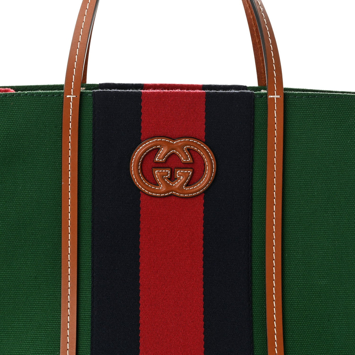 Canvas Calfskin Web Small Interlocking G Tote Bag Green Red wholesalehk.shop