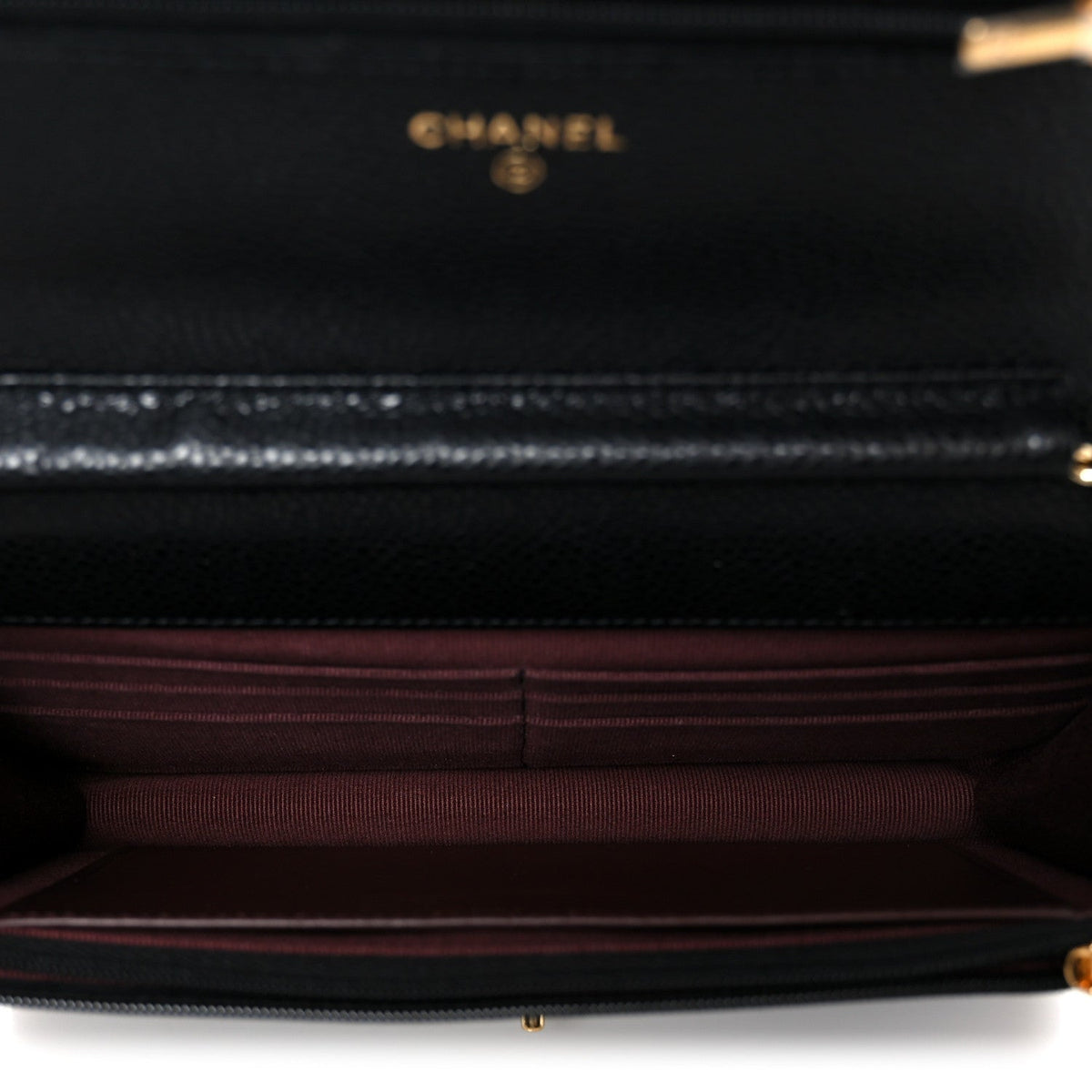 Caviar Quilted CC Turnlock Wallet On Chain WOC Black wholesalehk.shop