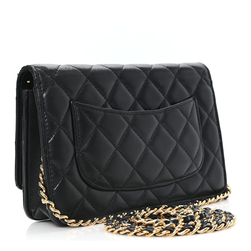 Lambskin Quilted Wallet On Chain WOC Black wholesalehk.shop