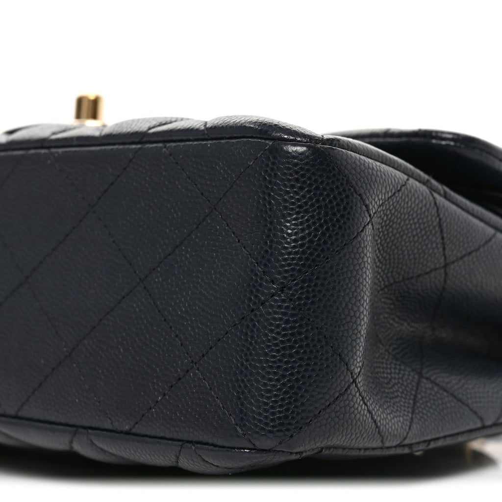 Caviar Quilted Small Double Flap Dark Navy wholesalehk.shop