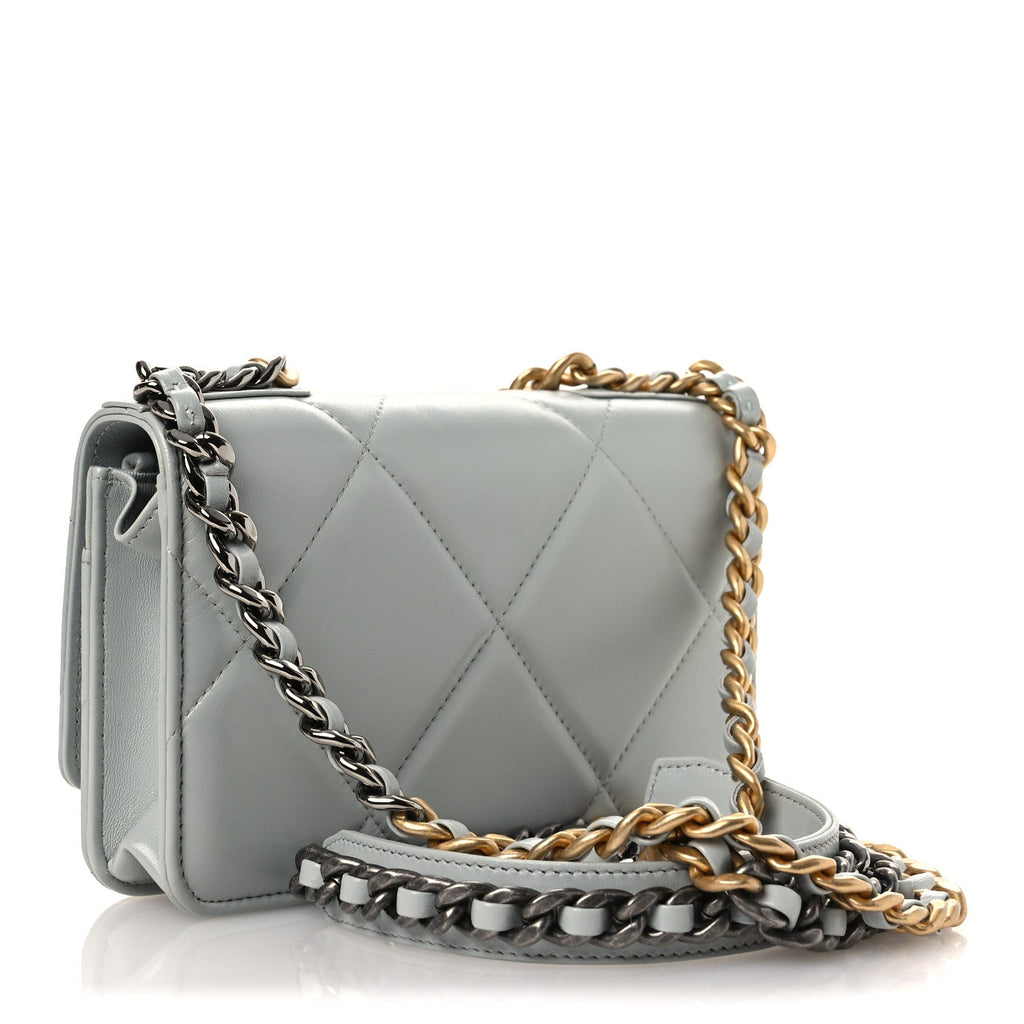 Lambskin Quilted Chanel 19 Wallet On Chain WOC Light Blue wholesalehk.shop