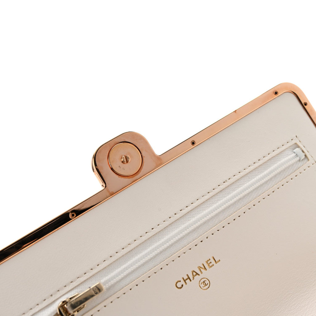 Lambskin Quilted Frame Wallet On Chain WOC White wholesalehk.shop
