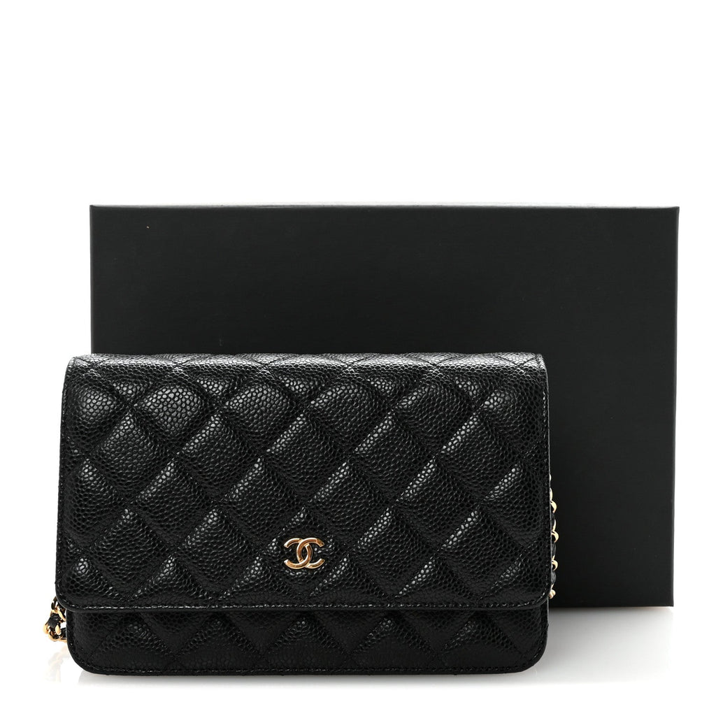Caviar Quilted Wallet on Chain WOC Black wholesalehk.shop