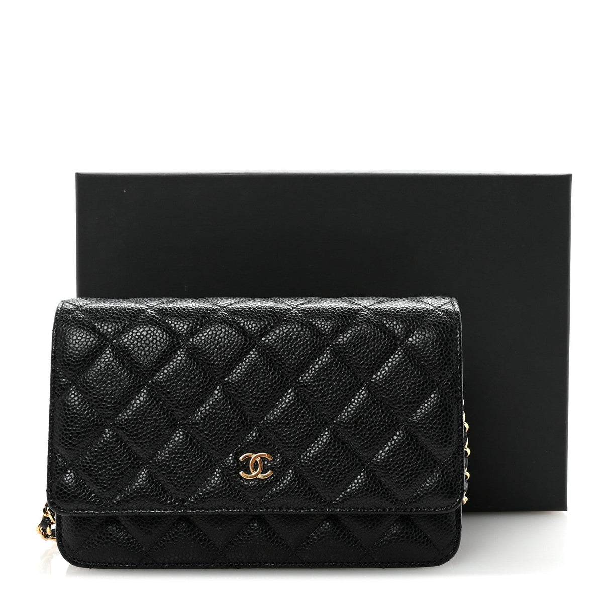 Caviar Quilted Wallet on Chain WOC Black wholesalehk.shop