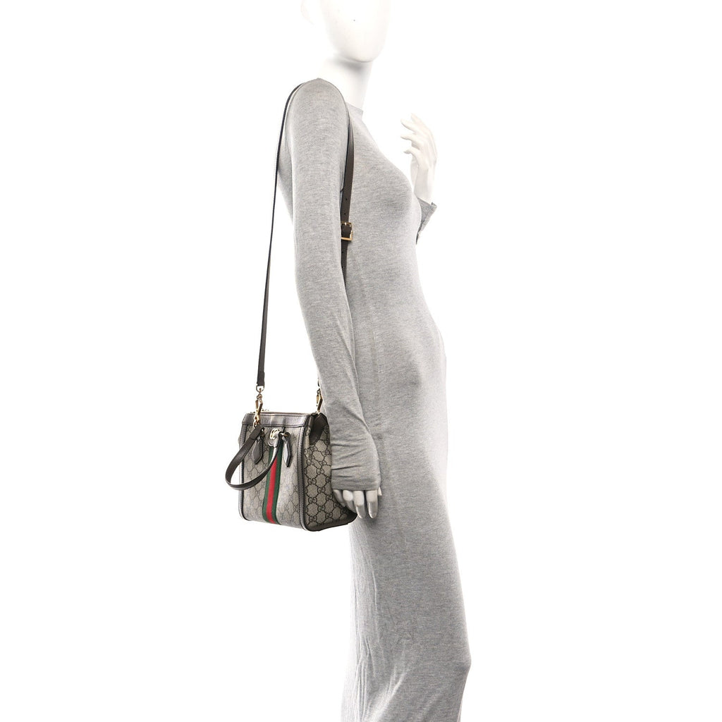 GG Supreme Monogram Small Ophidia Tote Bag Brown wholesalehk.shop