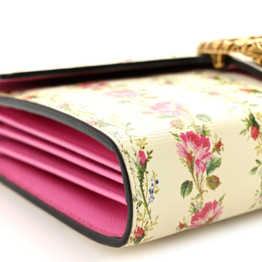 Calfskin Floral Print Mini Dionysus Chain Wallet Ivory Pink wholesalehk.shop