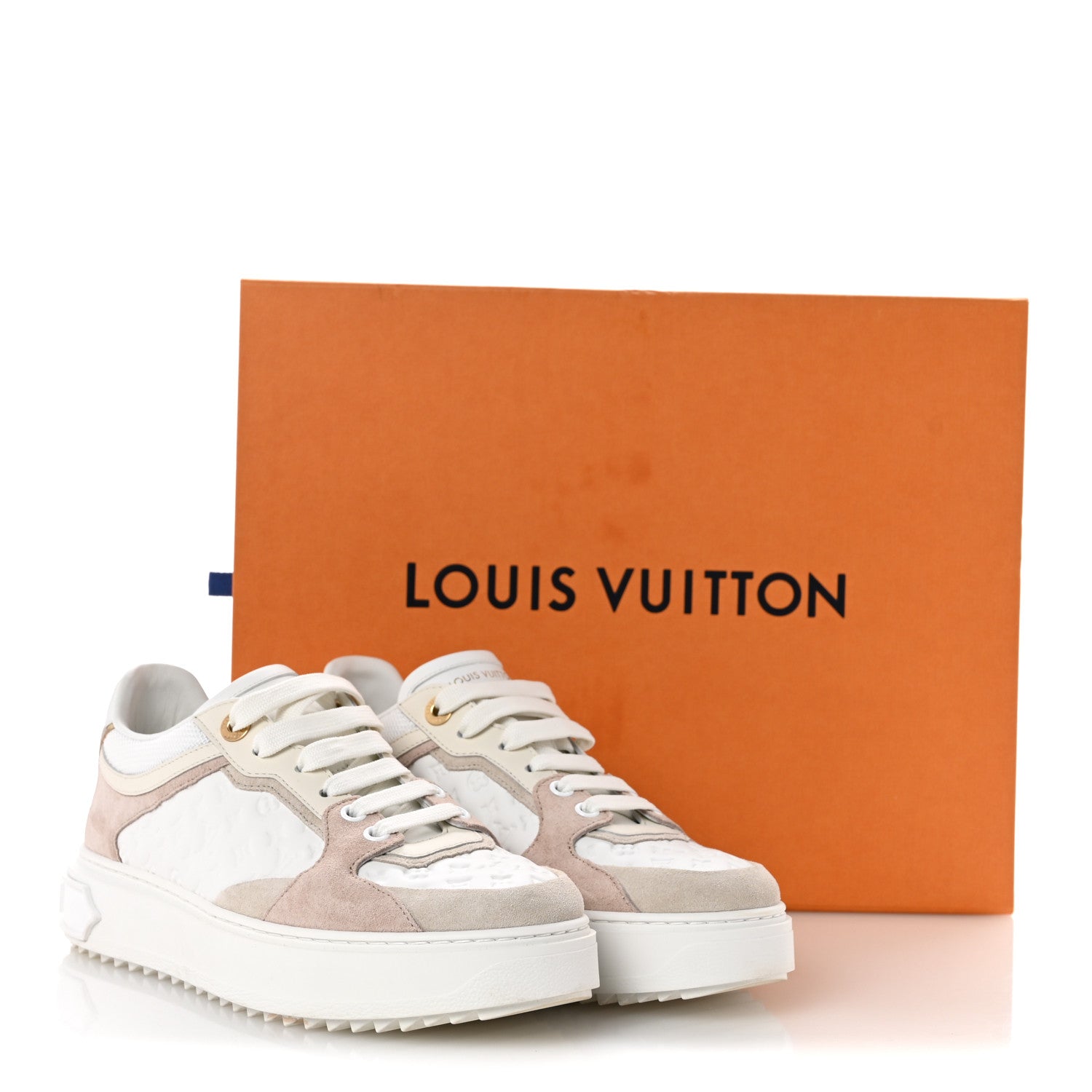 Suede Calfskin Monogram Embossed Time Out Sneakers 37 Rose Poudre £¨ Direct shipment via from wholesalehk.shop
