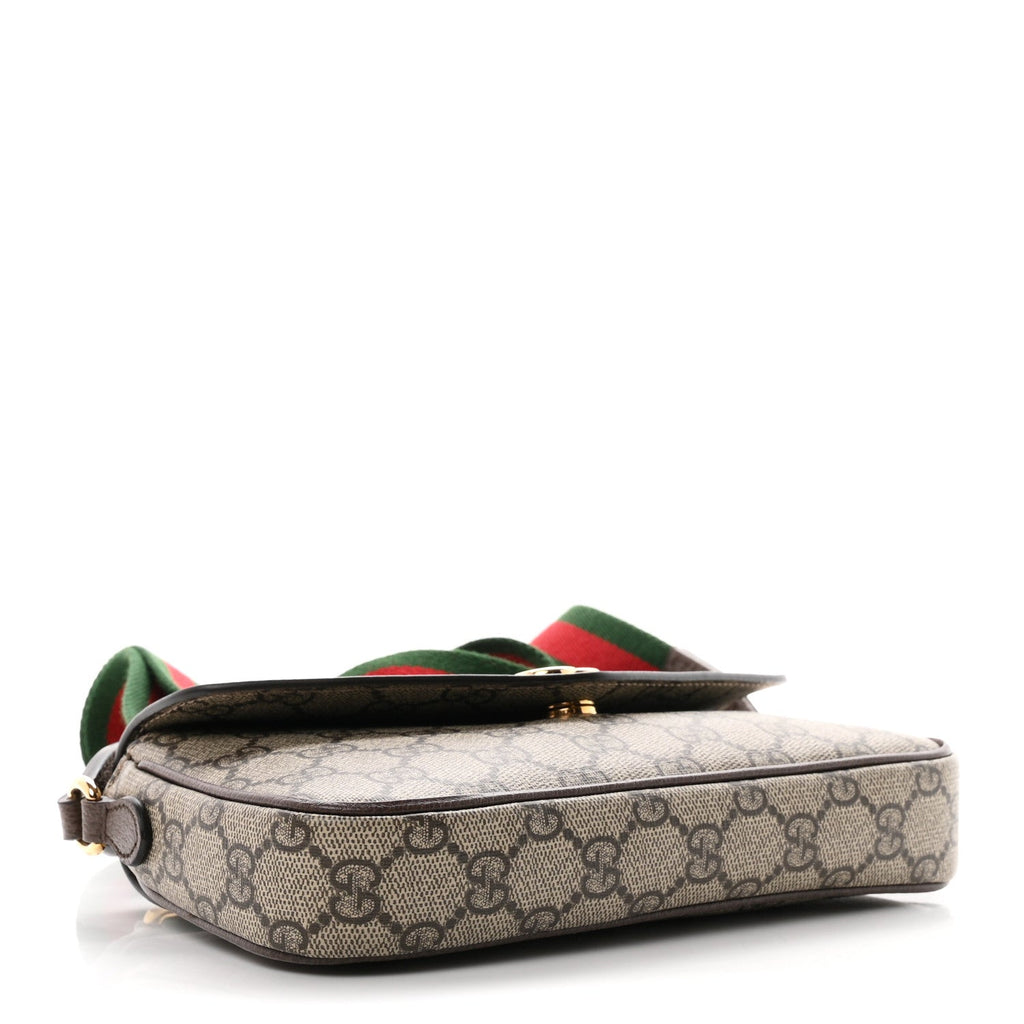 GG Supreme Monogram Textured Dollar Calfskin Web Mini Ophidia Envelope Shoulder Bag Beige Ebony wholesalehk.shop