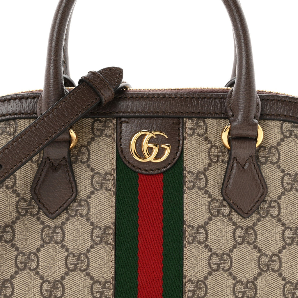 GG Supreme Monogram Textured Dollar Calfskin Web Medium Ophidia Top Handle Bowler Bag Beige Ebony New Acero wholesalehk.shop