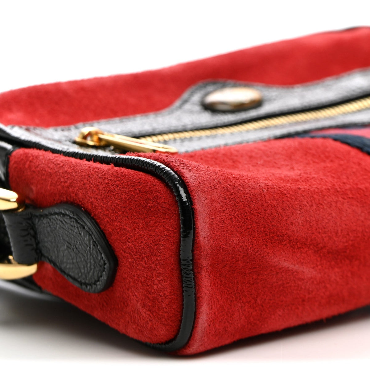 Suede Patent Web Mini Ophidia Shoulder Bag Hibiscus Red Black wholesalehk.shop