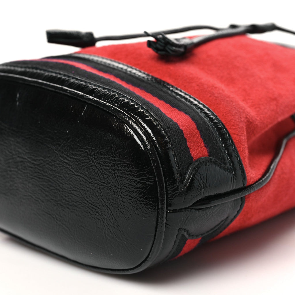 Suede Patent Web Small Ophidia Bucket Bag Hibiscus Red Black wholesalehk.shop
