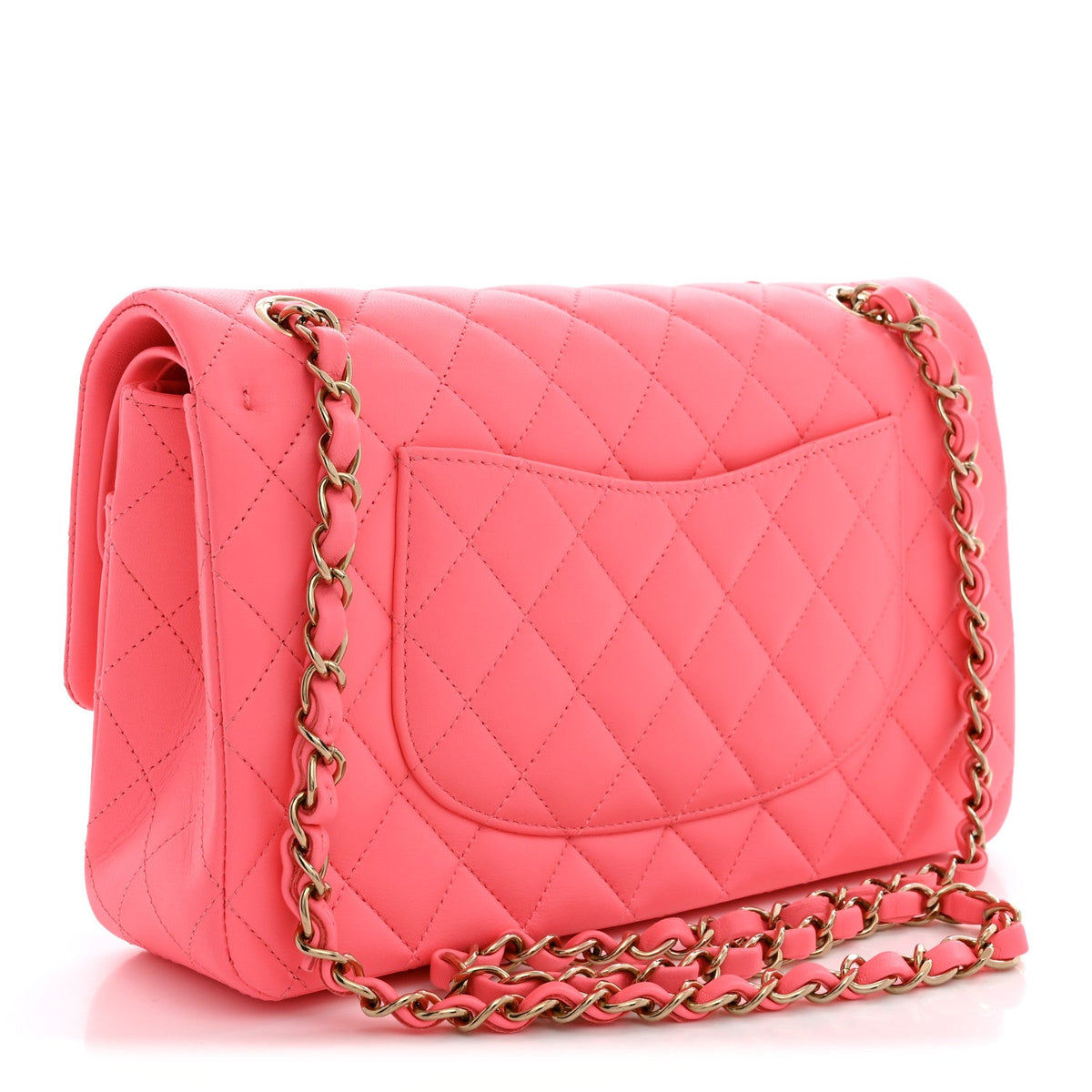 Lambskin Quilted Medium Hollywood Charms Double Flap Coral Pink wholesalehk.shop