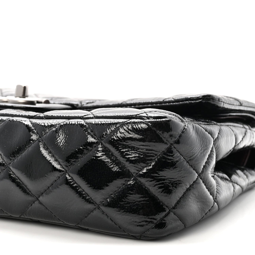 Crumpled Patent Quilted Medium Double Flap Black wholesalehk.shop