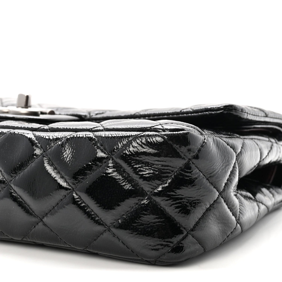 Crumpled Patent Quilted Medium Double Flap Black wholesalehk.shop