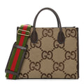 Monogram Jumbo GG Textured Dollar Calfskin Web Small Tote Bag Camel Ebony New Acero wholesalehk.shop