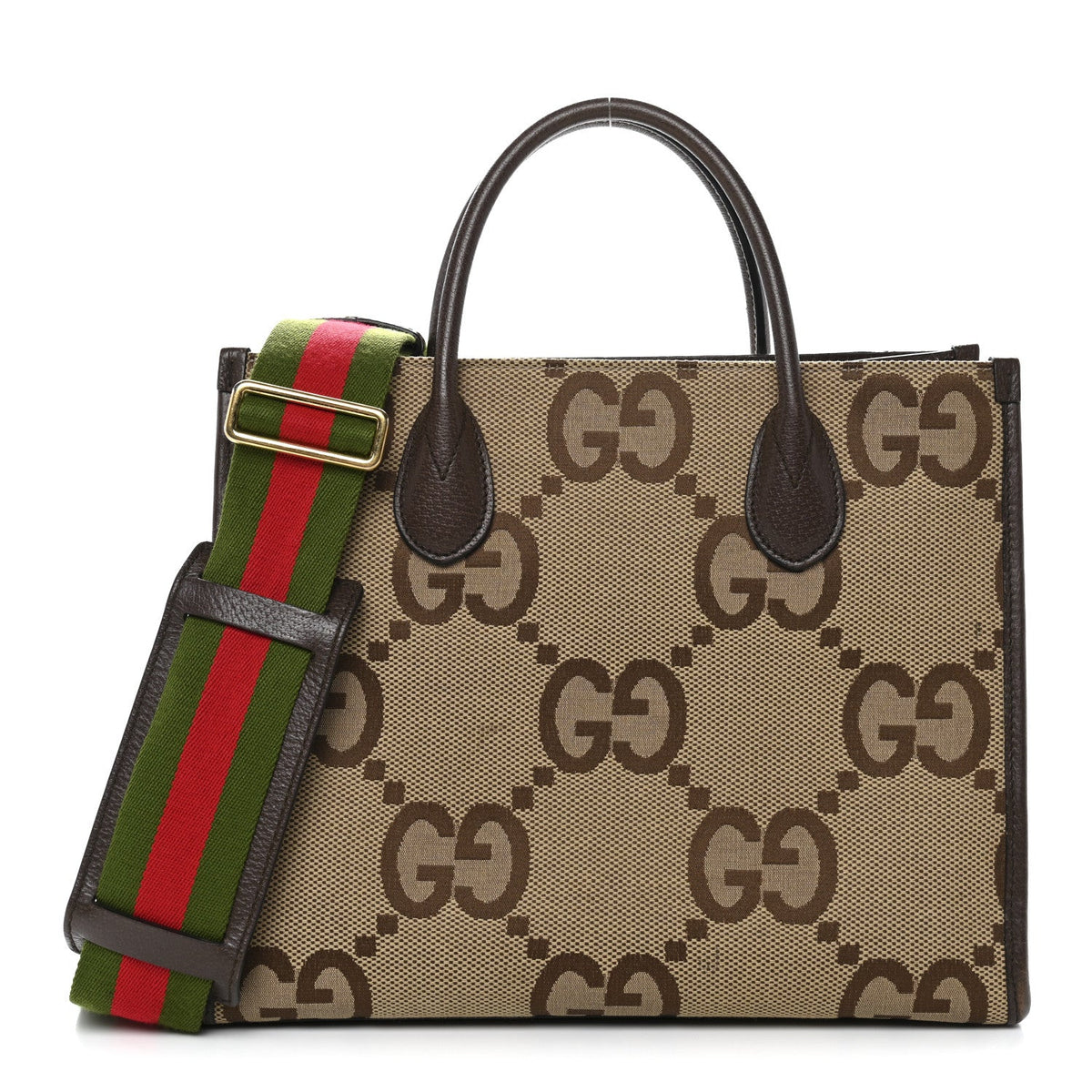 Monogram Jumbo GG Textured Dollar Calfskin Web Small Tote Bag Camel Ebony New Acero wholesalehk.shop