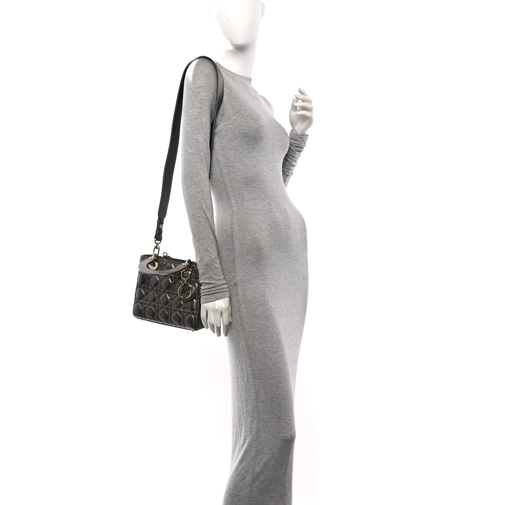 Metallic Lambskin Cannage Small My ABCDior Lady Dior Dark Silver wholesalehk.shop
