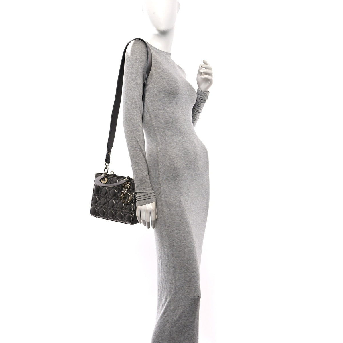 Metallic Lambskin Cannage Small My ABCDior Lady Dior Dark Silver wholesalehk.shop