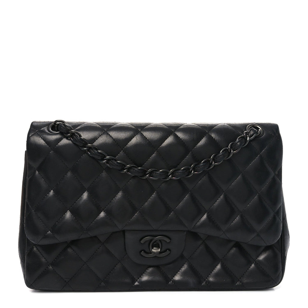 Lambskin Quilted Jumbo Double Flap So Black wholesalehk.shop