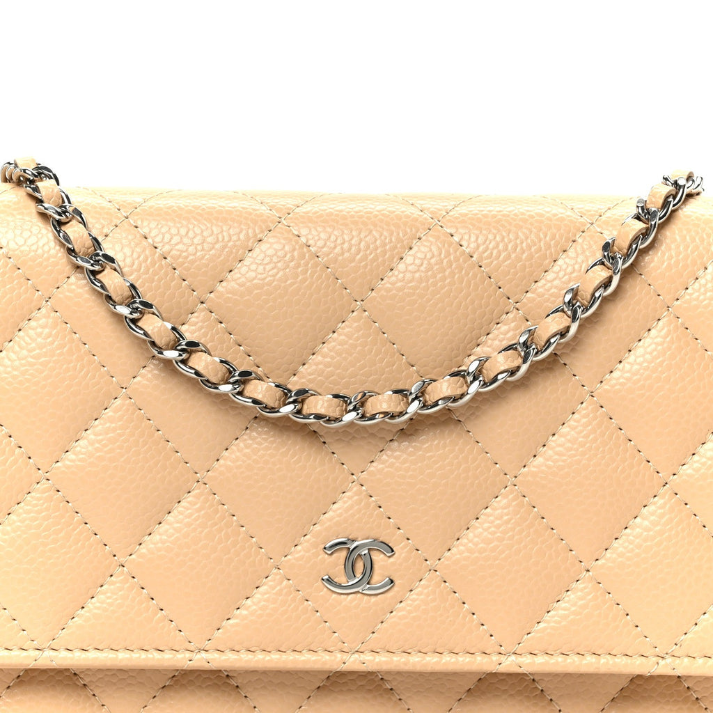 Caviar Quilted Wallet on Chain WOC Beige wholesalehk.shop