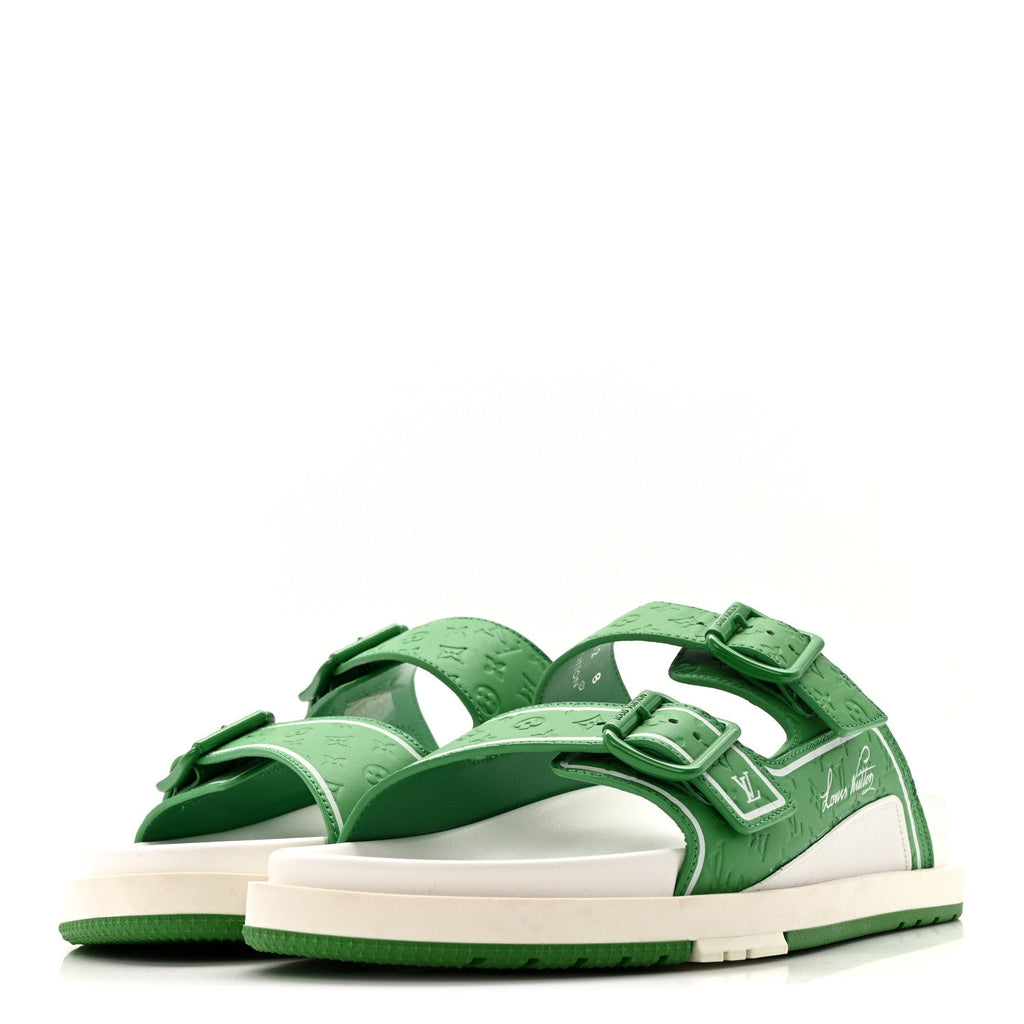 Calfskin Embossed Mens Script Trainer Mules 8 Green White £¨ Direct shipment via from wholesalehk.shop