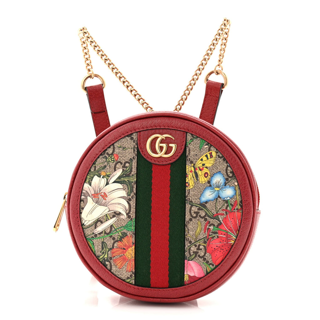 GG Supreme Monogram Web Flora Mini Ophidia Round Backpack Red wholesalehk.shop