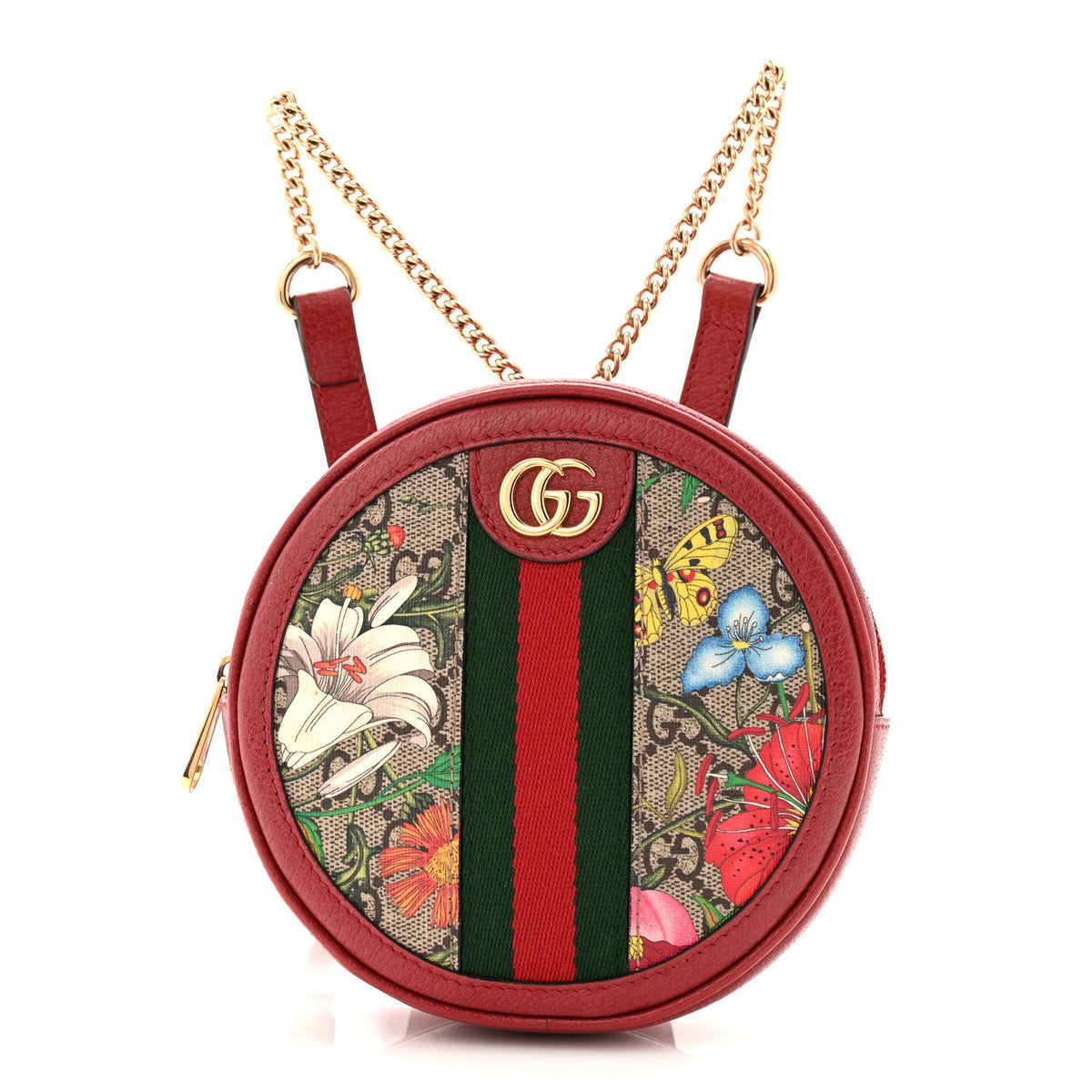 GG Supreme Monogram Web Flora Mini Ophidia Round Backpack Red wholesalehk.shop