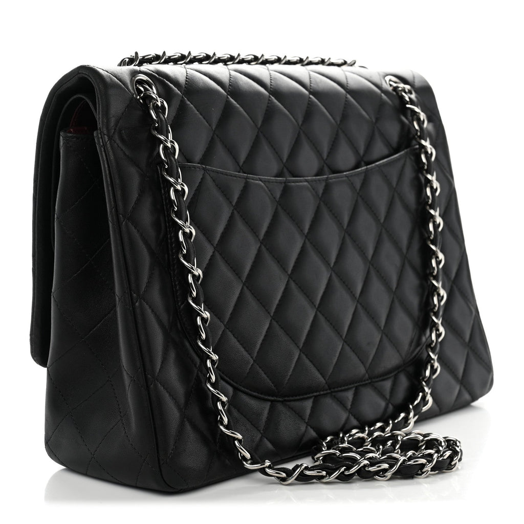 Lambskin Quilted Maxi Double Flap Black wholesalehk.shop