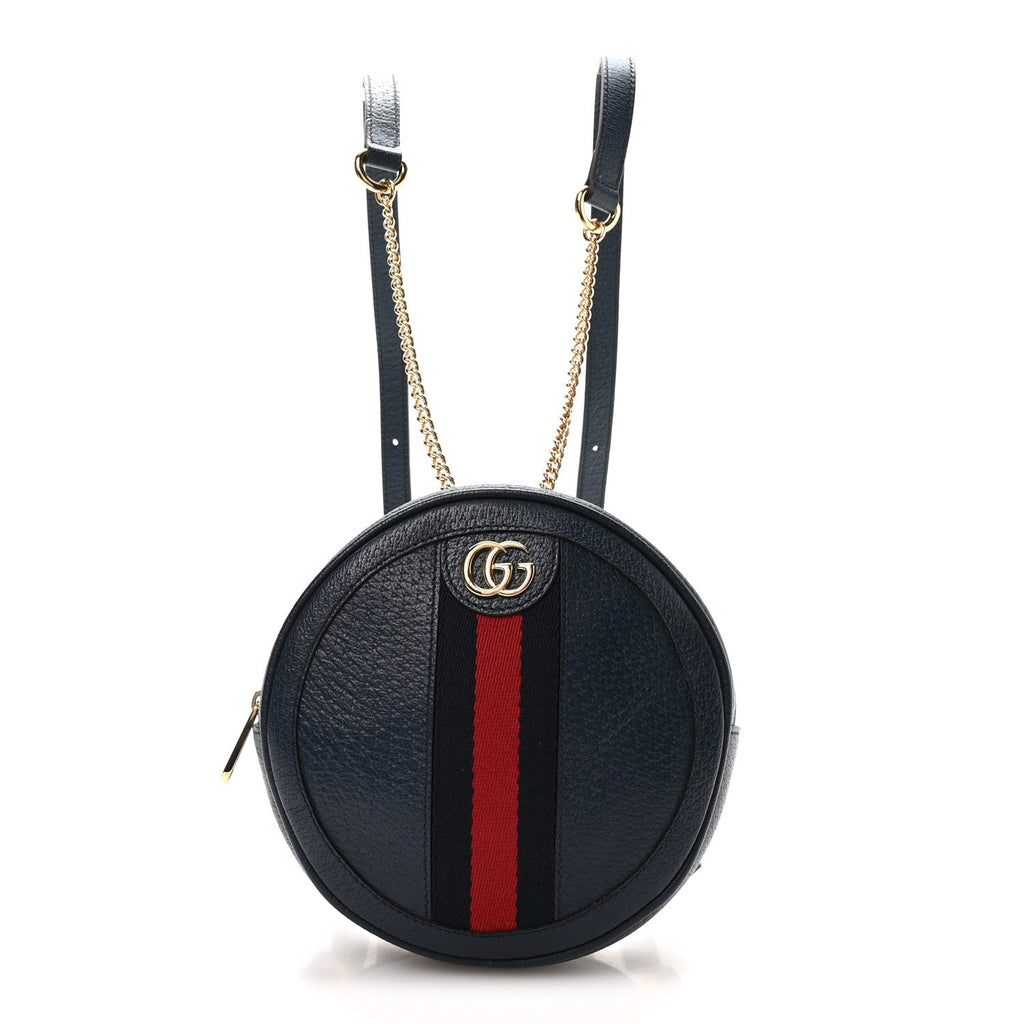 Textured Calfskin Web Mini Ophidia Round Backpack Blue Agata wholesalehk.shop