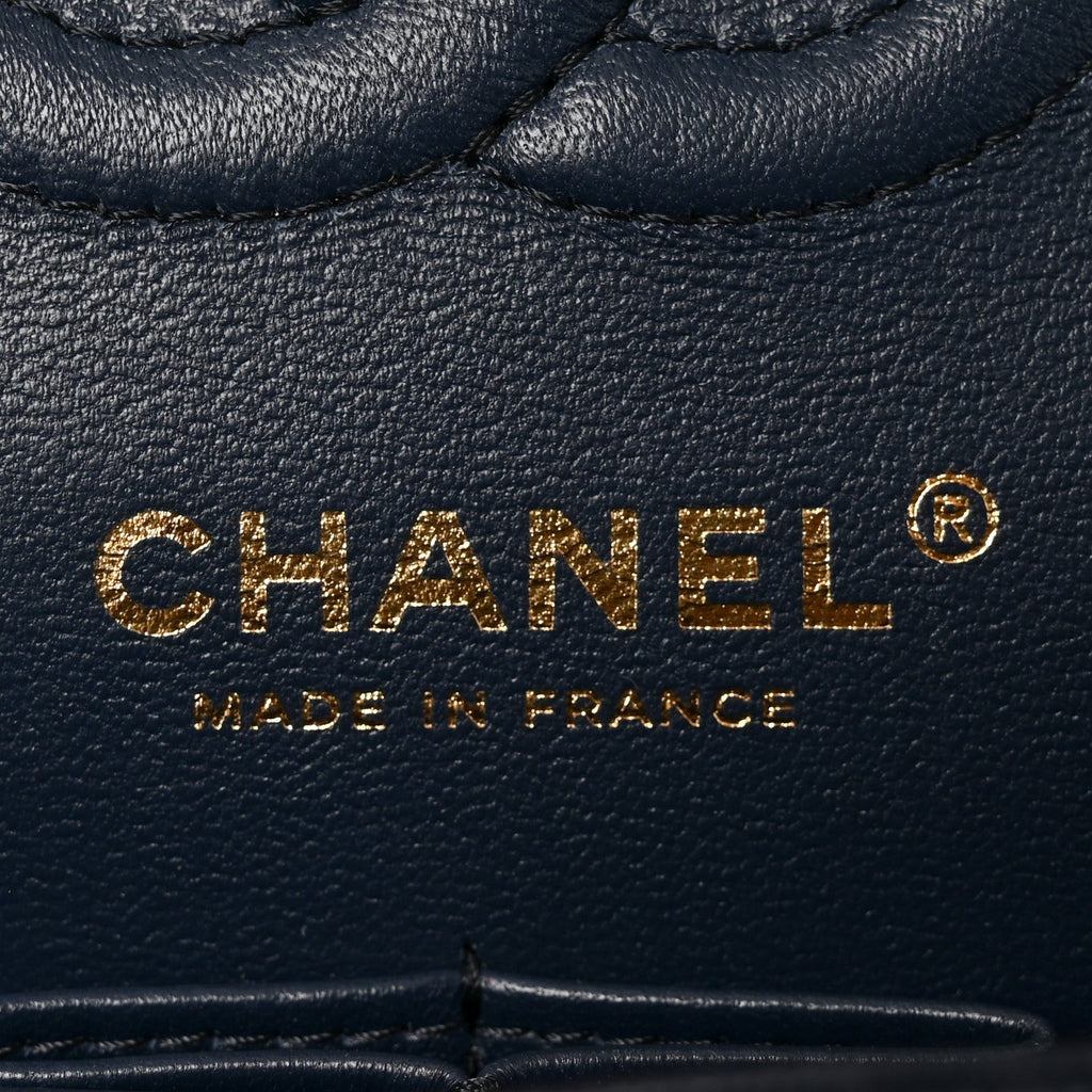 Caviar Quilted Small Double Flap Dark Navy wholesalehk.shop