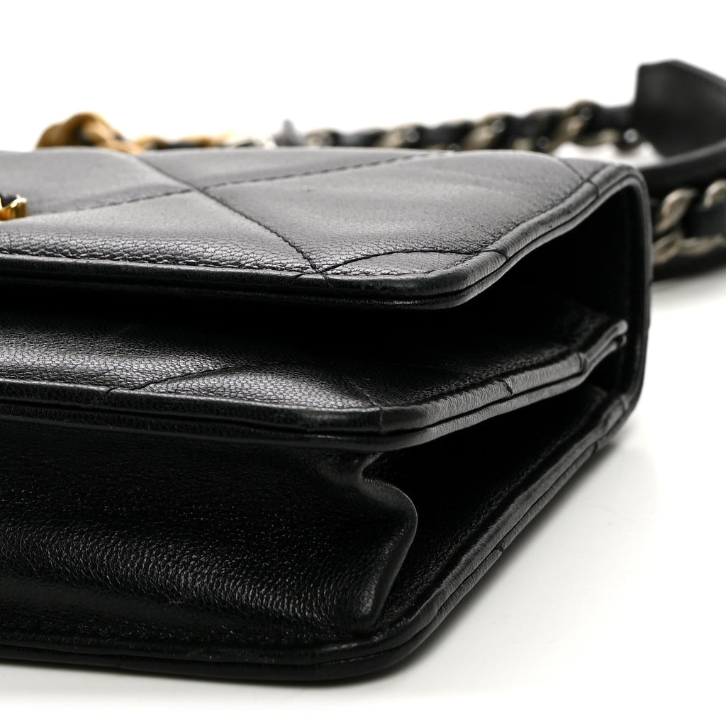 Goatskin Quilted Chanel 19 Wallet On Chain WOC Black wholesalehk.shop
