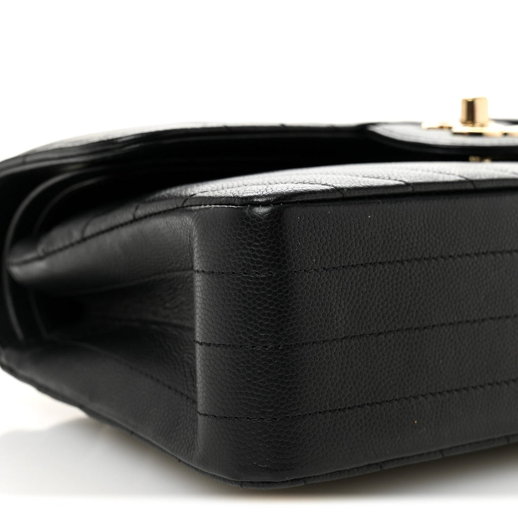 Caviar Flat Chevron Quilted Small Double Flap Black wholesalehk.shop