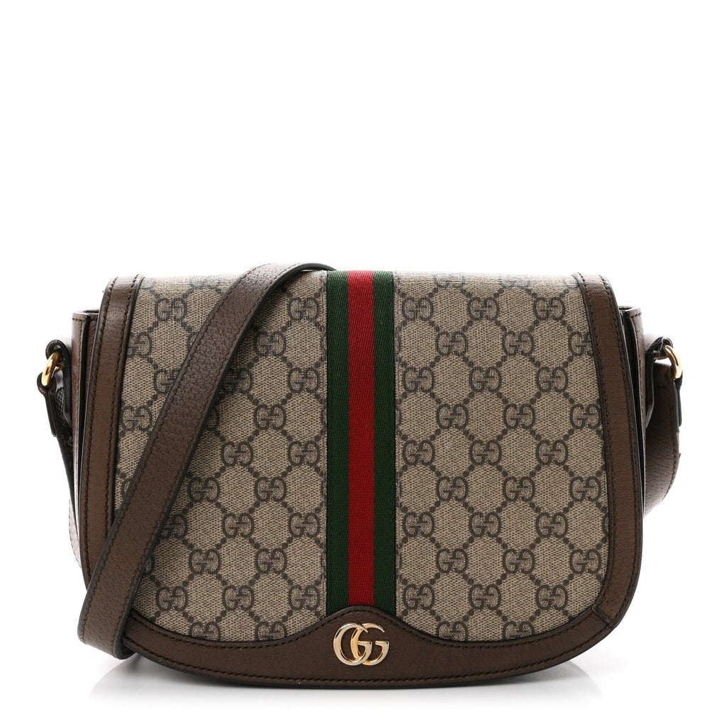 GG Supreme Monogram Web Small Ophidia Flap Messenger Bag Brown wholesalehk.shop