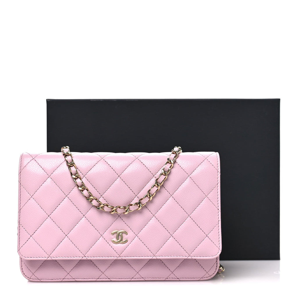 Caviar Quilted Wallet on Chain WOC Light Pink wholesalehk.shop