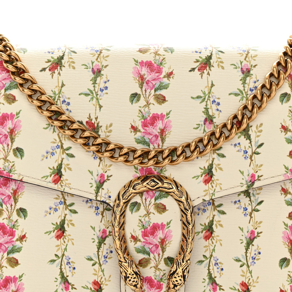 Calfskin Floral Print Mini Dionysus Chain Wallet Ivory Pink wholesalehk.shop