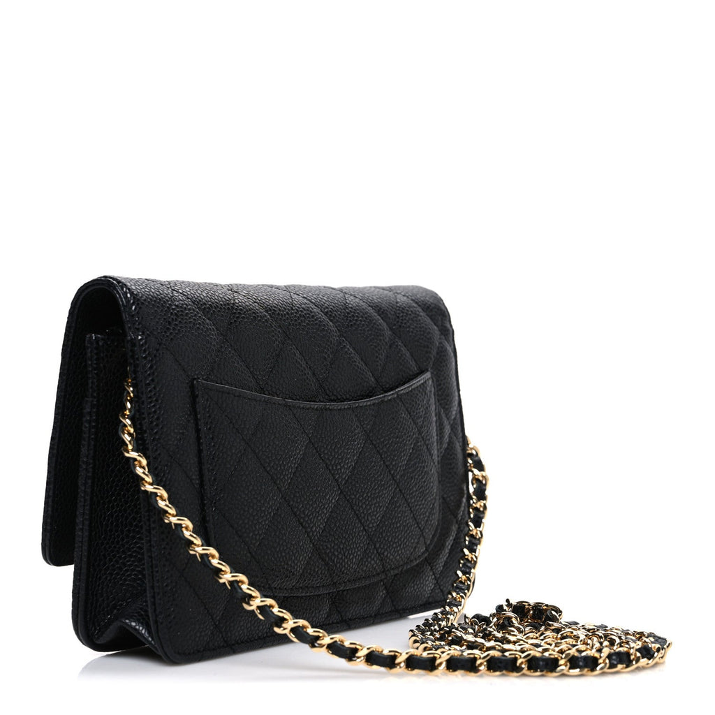 Caviar Quilted Wallet on Chain WOC Black wholesalehk.shop