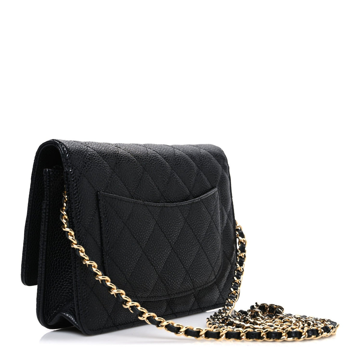 Caviar Quilted Wallet on Chain WOC Black wholesalehk.shop