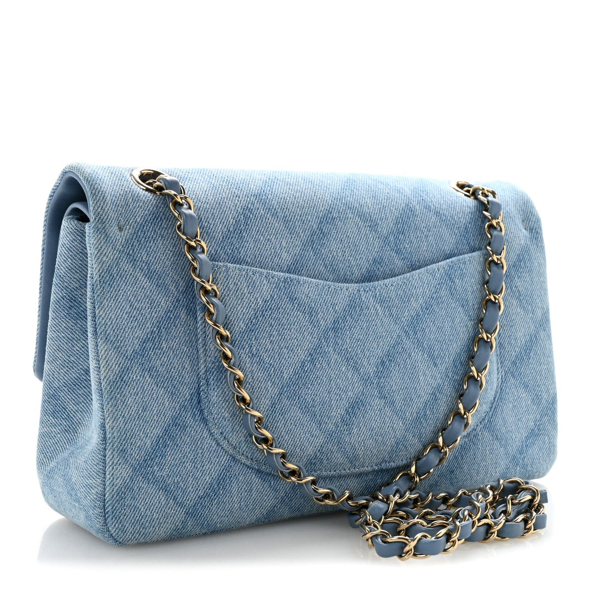 Printed Denim Quilted Medium Double Flap Light Blue wholesalehk.shop