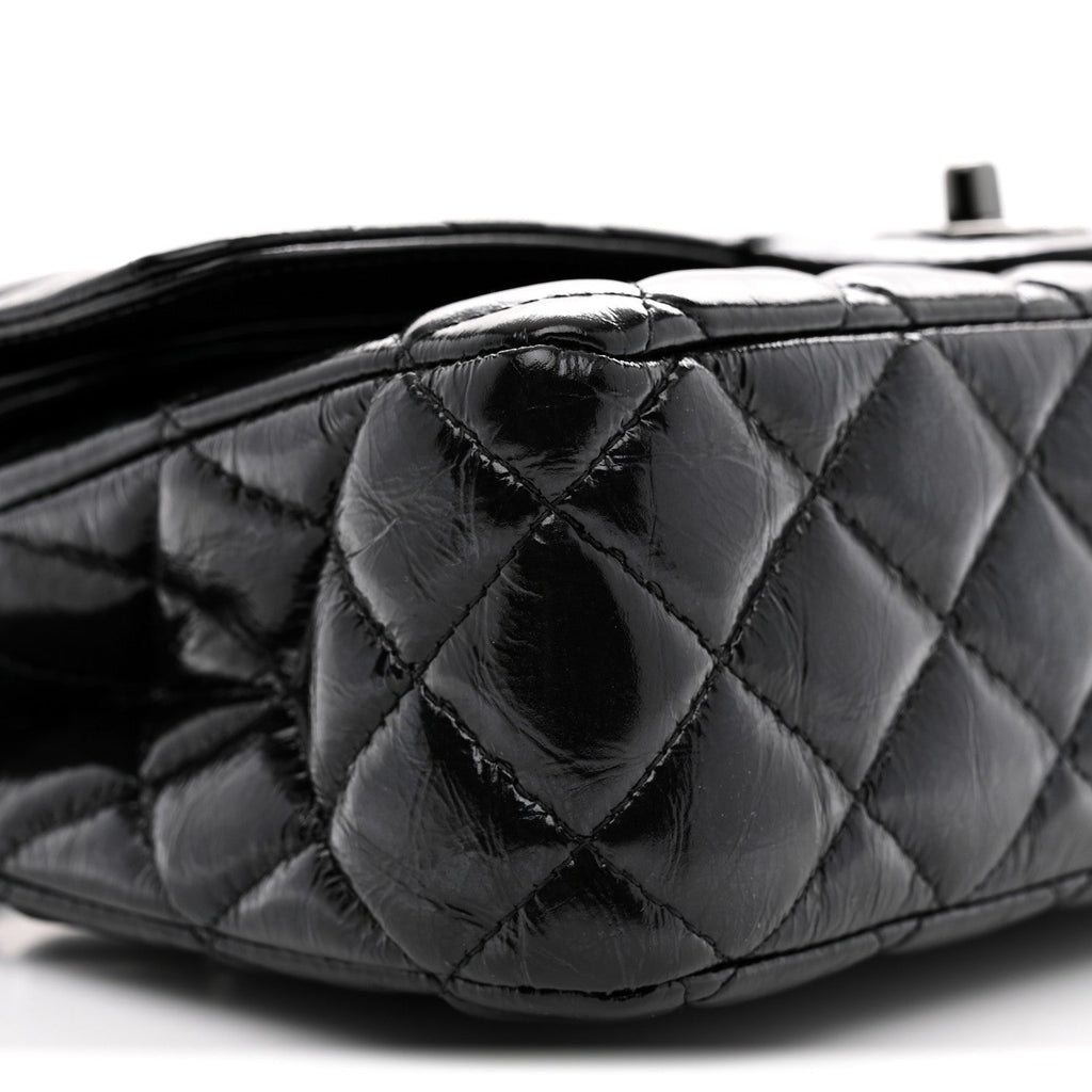 Shiny Crumpled Calfskin Quilted Medium Double Flap So Black wholesalehk.shop