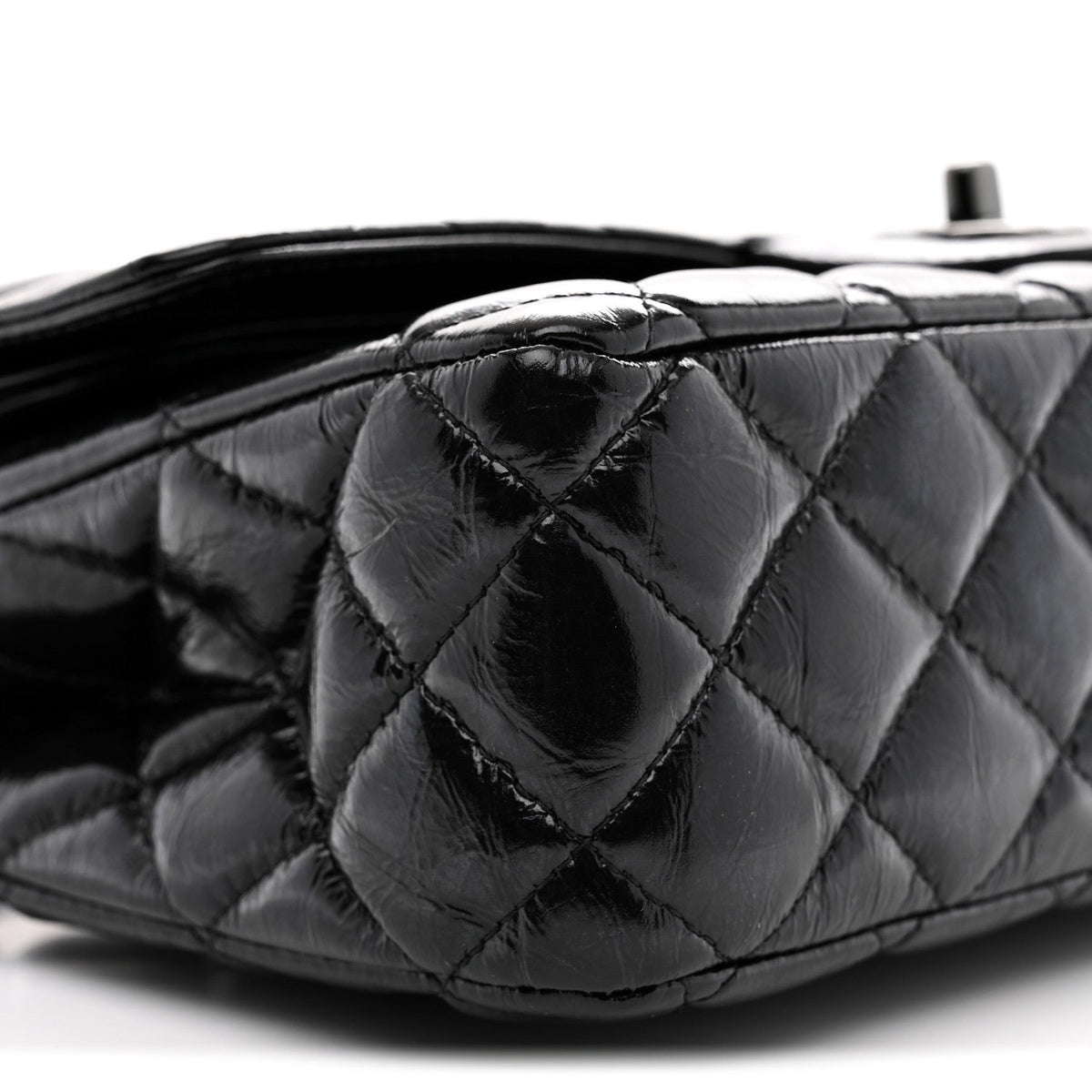 Shiny Crumpled Calfskin Quilted Medium Double Flap So Black wholesalehk.shop