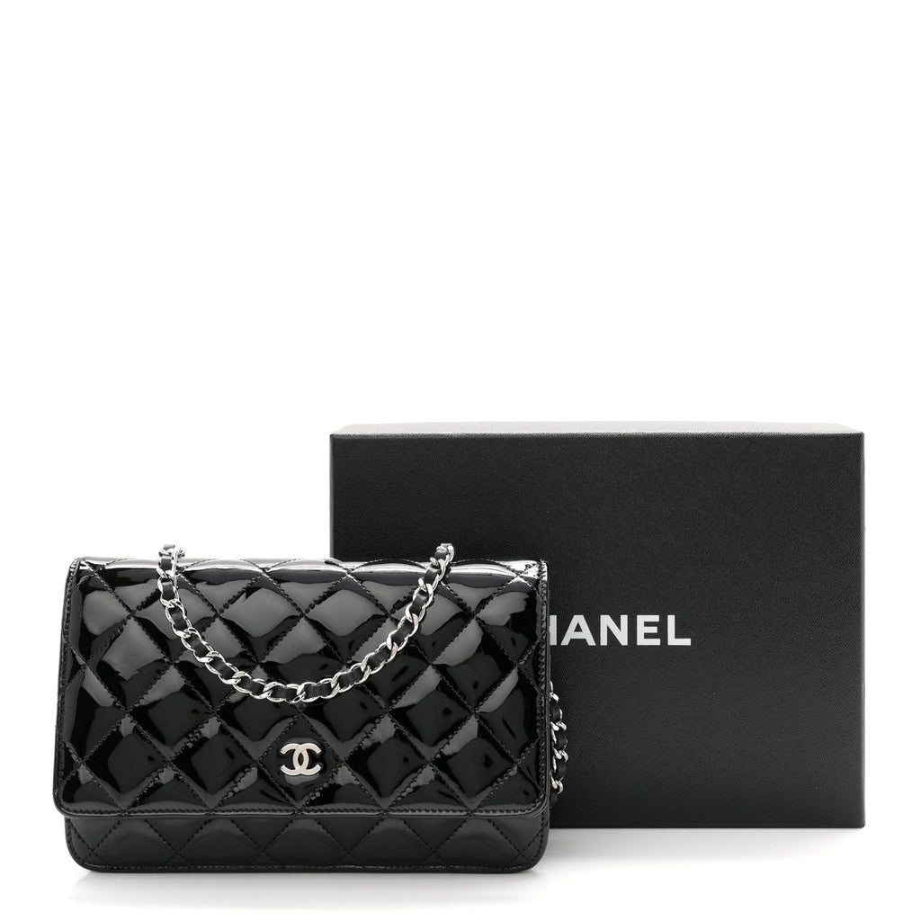Patent Quilted Wallet On Chain WOC Black wholesalehk.shop