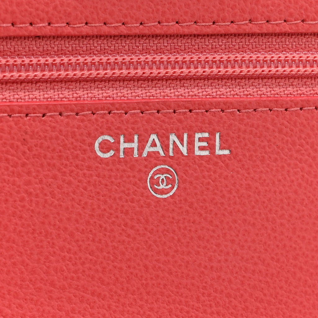 Grained Calfskin Quilted CC Box Wallet On Chain WOC Pink wholesalehk.shop