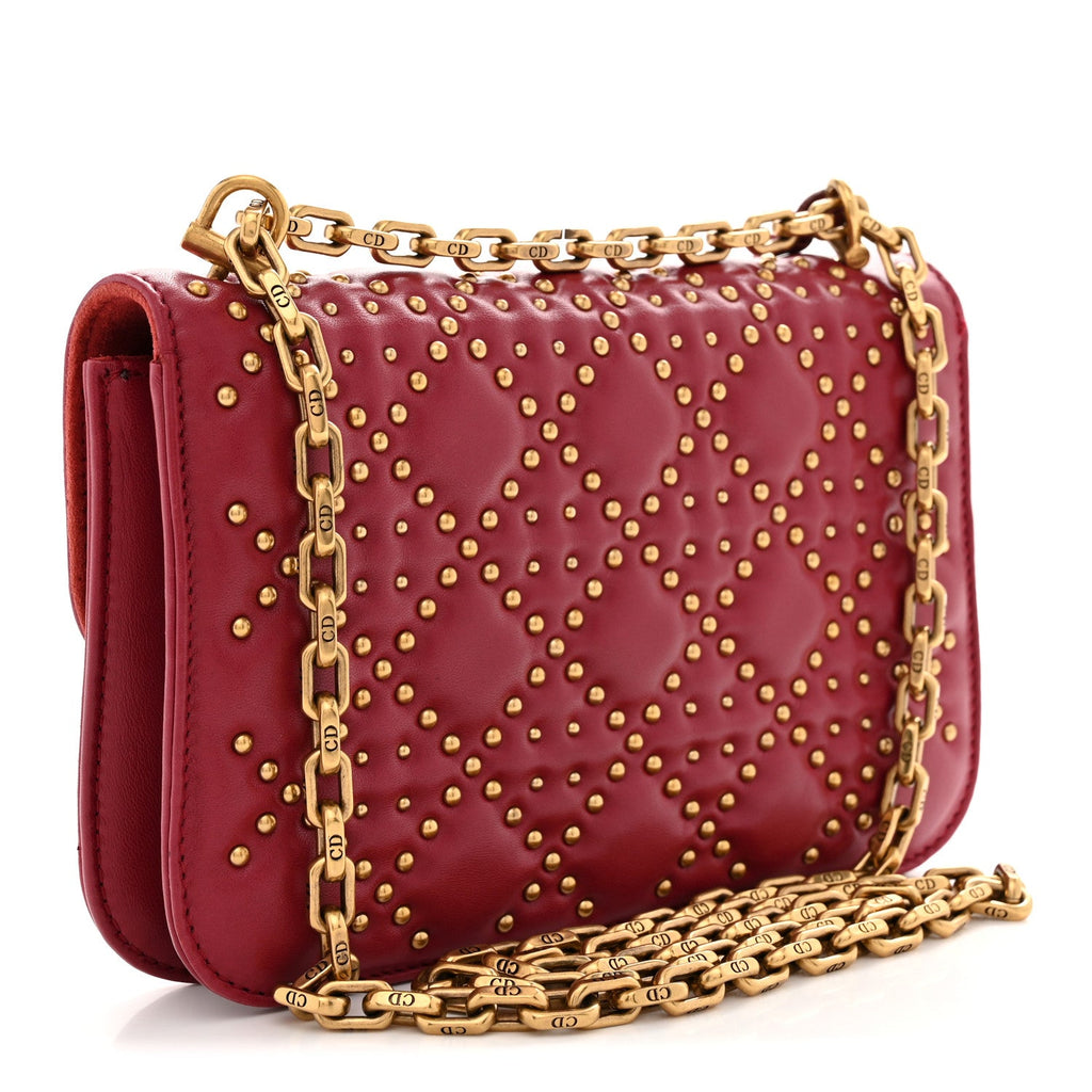 Lambskin Cannage Studded Small Dioraddict Flap Bag Red wholesalehk.shop