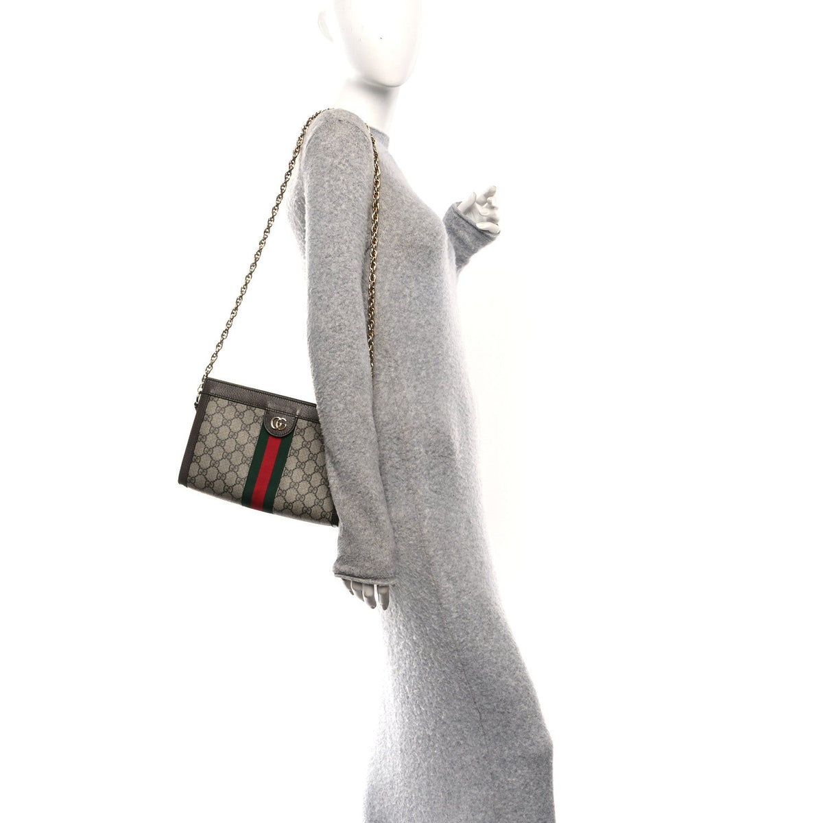 GG Supreme Monogram Web Small Ophidia Chain Shoulder Bag Brown wholesalehk.shop
