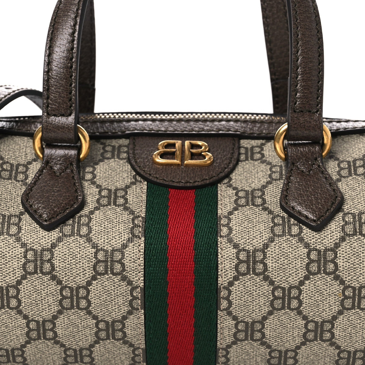X BALENCIAGA BB Supreme Monogram Web Small Ophidia Boston Bag Beige New Acero wholesalehk.shop