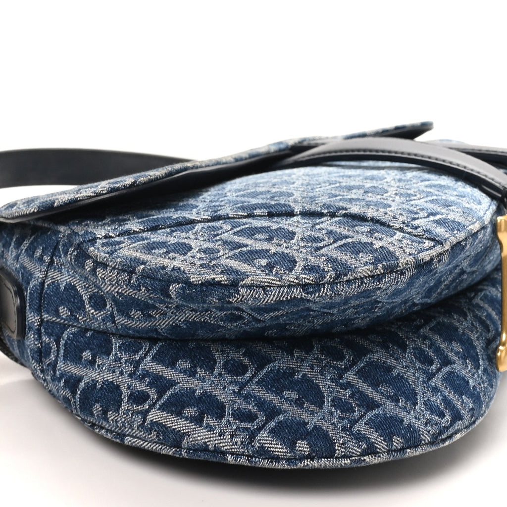 Denim Oblique Jacquard Saddle Bag With Strap Blue wholesalehk.shop
